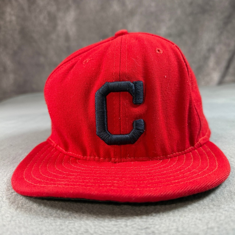 New Era 59FIFTY Cleveland Indians Fitted Hat 7 3/8 Red MLB On-Field Cap Navy C